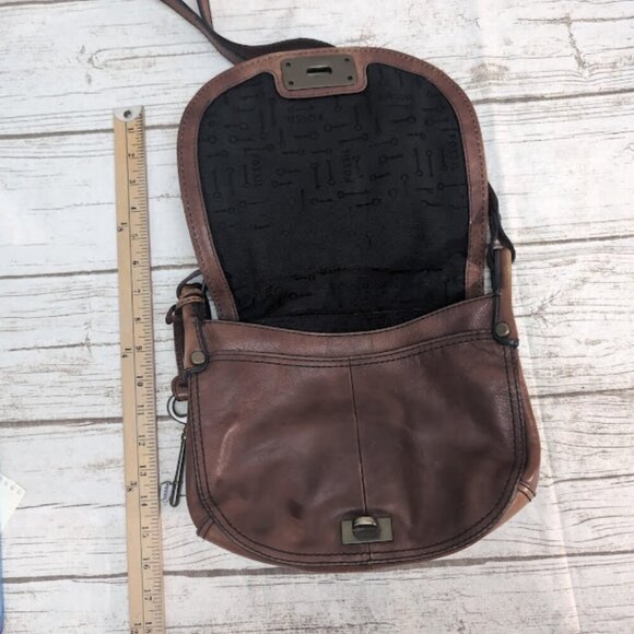 Authentic Fossil Leather Satchel Crossbody Saddle Bag Horseshoe Pattern VINTAGE - Picture 5 of 11